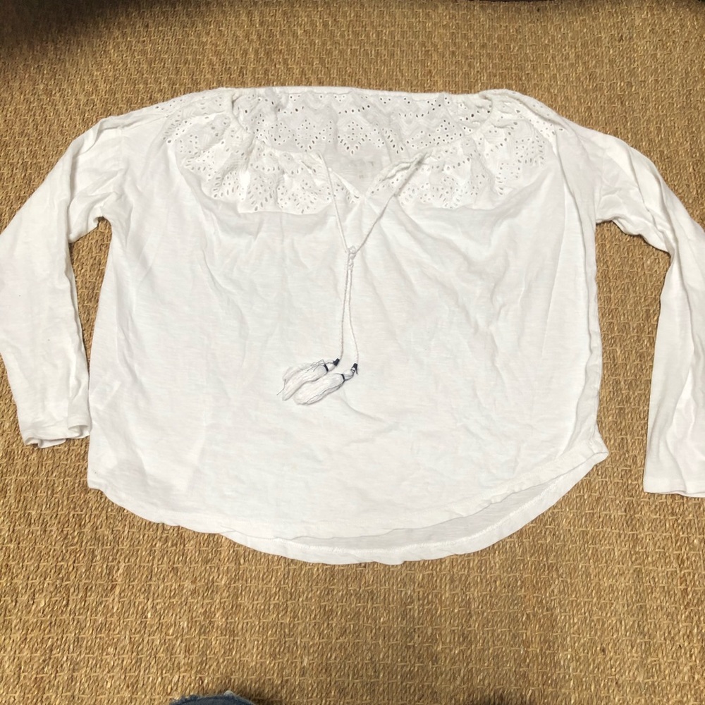 Loft Eyelet White Blouse Peasant 3/4 Sleeve Summer